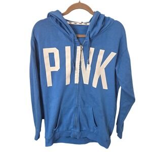Y2K PINK Victoria's Secret Hoodie Full Zip Up Blue White Logo Casual Preppy L/XL